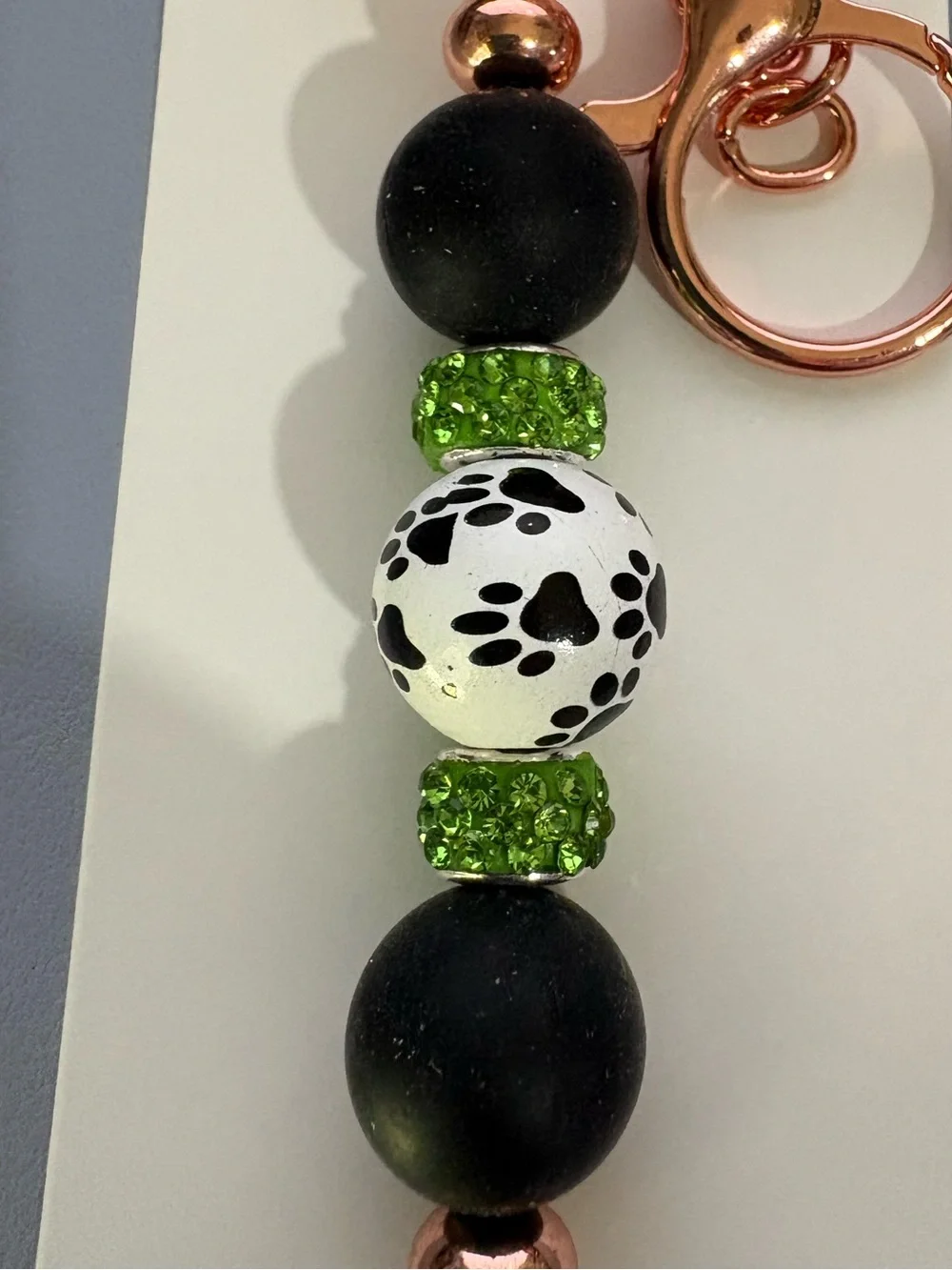 Hand Crafted Paw Print Bead Keychain - Rose Gold Hardware